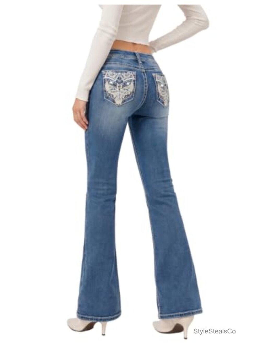 Womens Flare Jeans Low Rise Bootcut Denim Pants with Pockets